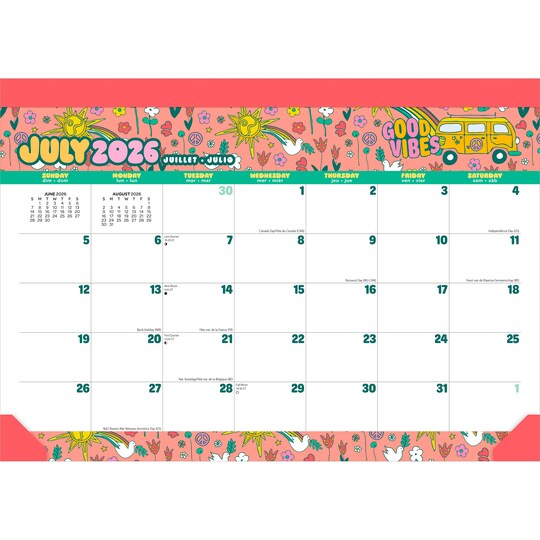 Good Vibes | 2027 14 x 10 Inch 18 Months Monthly Desk Pad Calendar | July 2026 - December 2027 | Sticker Sheet | Plato | Planning Stationery